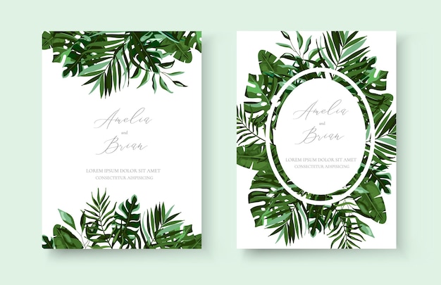 Carte d'invitation florale exotique tropicale de verdure de mariage sauvez la conception de date