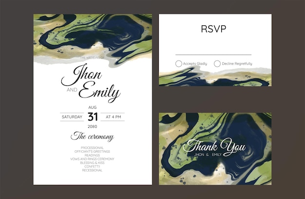 Vecteur carte d'invitation de mariage abstrait liquide vert