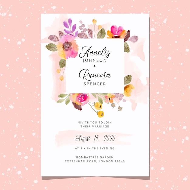 Carte D'invitation De Mariage Avec Aquarelle De Beau Cadre Floral