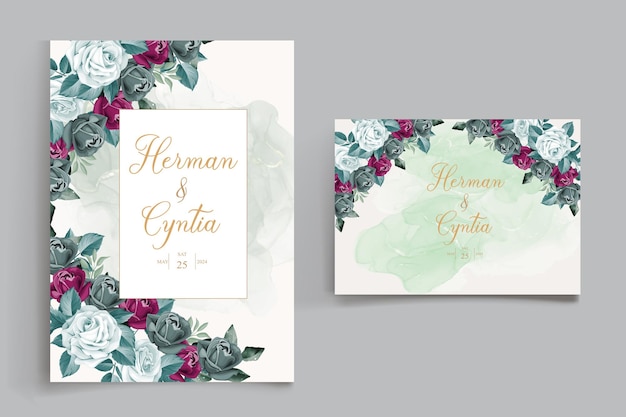 Carte d'invitation de mariage aquarelle belle fleur épanouie