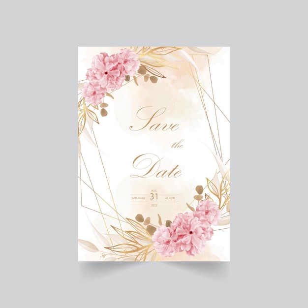 Vecteur carte d'invitation de mariage aquarelle belle fleur épanouie