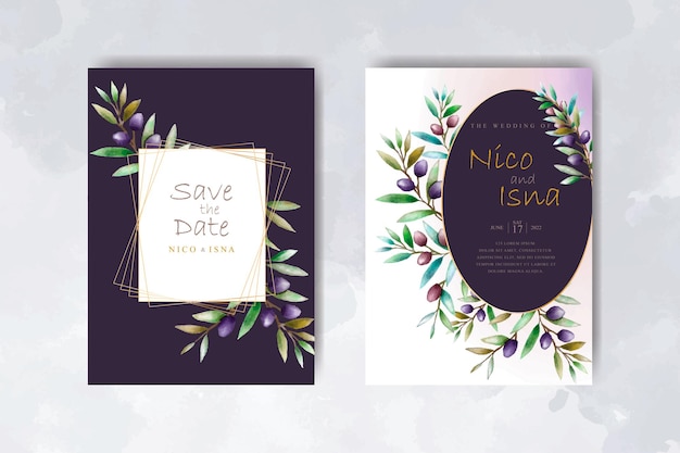 Carte D'invitation De Mariage Aquarelle Branche D'olivier