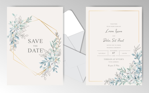 Carte D'invitation De Mariage Aquarelle élégante Avec De Belles Feuilles