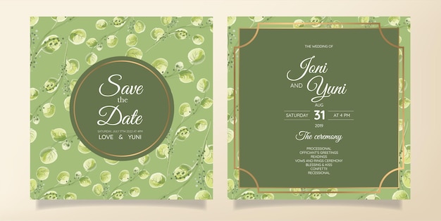 Vecteur carte d'invitation de mariage aquarelle élégante avec des feuilles de verdure