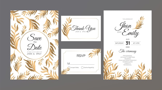 Carte D'invitation De Mariage Aquarelle élégante Avec Des Feuilles De Verdure