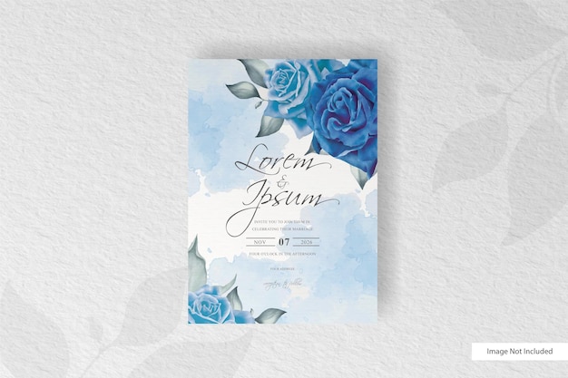 Vecteur carte d'invitation de mariage aquarelle élégante avec fleur bleue et feuilles