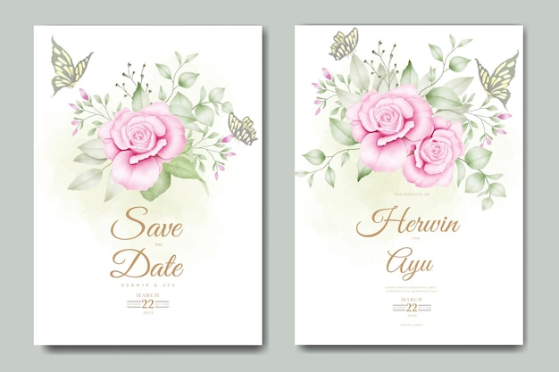 Carte D'invitation De Mariage Avec Aquarelle De Feuilles Florales