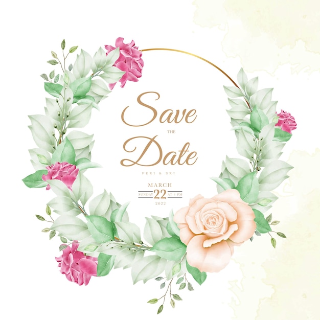 Vecteur carte d'invitation de mariage avec aquarelle de feuilles florales