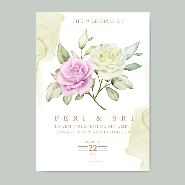 Carte D'invitation De Mariage Avec Aquarelle De Feuilles Florales