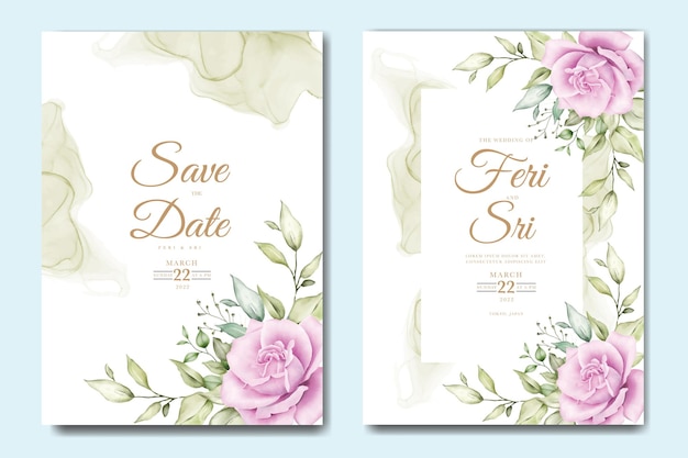 Carte D'invitation De Mariage Avec Aquarelle De Feuilles Florales