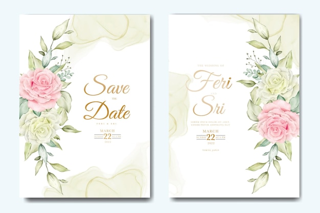 Carte D'invitation De Mariage Avec Aquarelle De Feuilles Florales