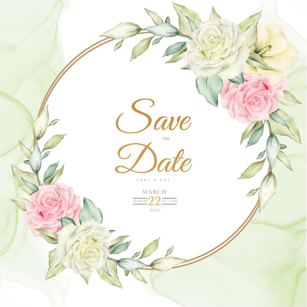 Carte D'invitation De Mariage Avec Aquarelle De Feuilles Florales