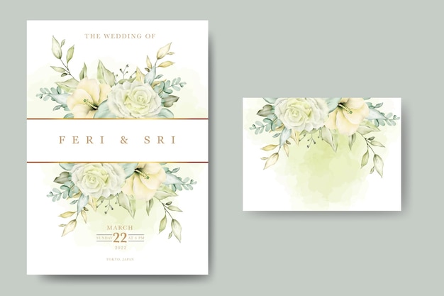 Carte D'invitation De Mariage Avec Aquarelle De Feuilles Florales