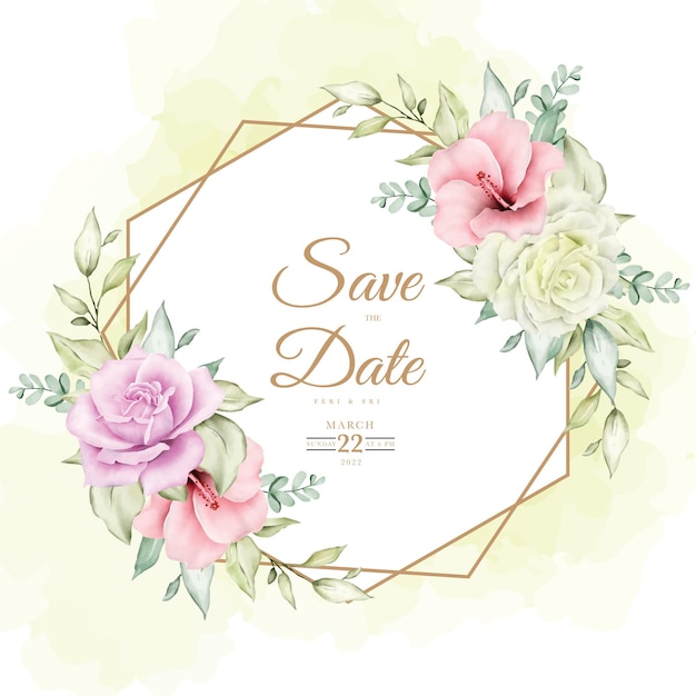 carte d'invitation de mariage avec aquarelle de feuilles florales