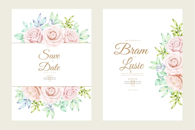 Carte D'invitation De Mariage Avec Aquarelle De Feuilles Florales