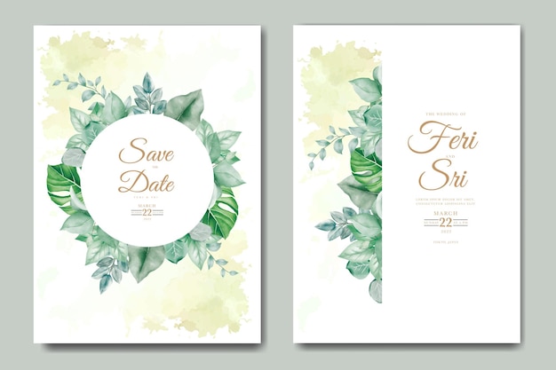 Carte D'invitation De Mariage Avec Aquarelle De Feuilles Florales