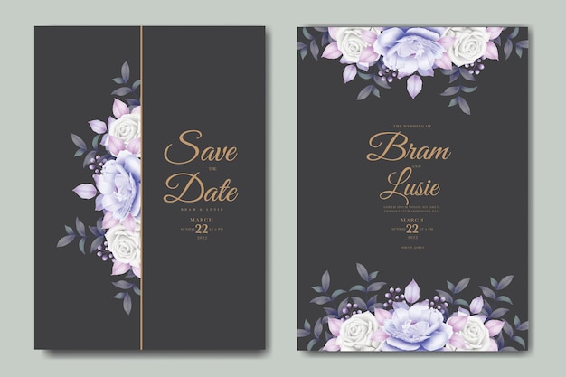 Carte D'invitation De Mariage Avec Aquarelle De Feuilles Florales