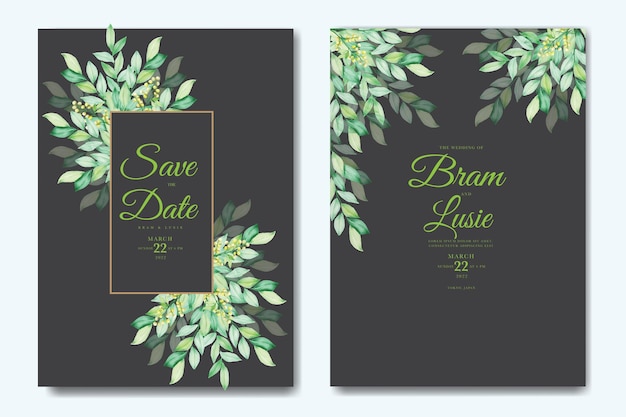 Carte D'invitation De Mariage Avec Aquarelle De Feuilles Florales