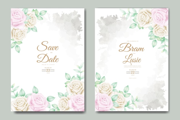 Carte D'invitation De Mariage Avec Aquarelle De Feuilles Florales