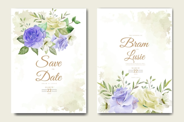 Carte D & # 39; Invitation De Mariage Avec Aquarelle De Feuilles Florales