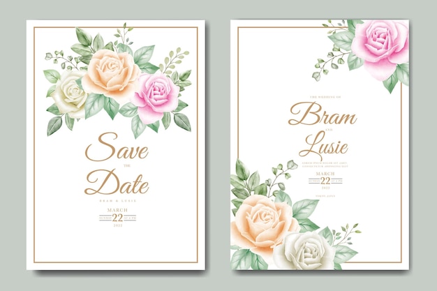 Carte D & # 39; Invitation De Mariage Avec Aquarelle De Feuilles Florales