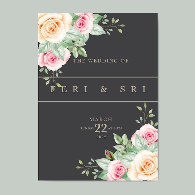 Carte D'invitation De Mariage Avec Aquarelle De Feuilles Florales