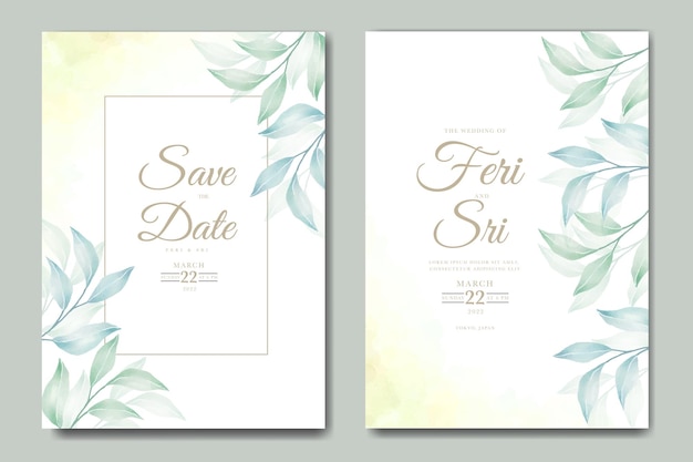 Carte D'invitation De Mariage Avec Aquarelle De Feuilles Florales