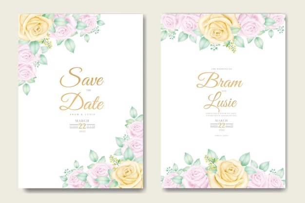 Carte d'invitation de mariage avec aquarelle de feuilles florales