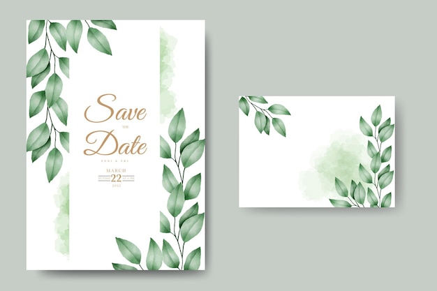 Carte D'invitation De Mariage Avec Aquarelle De Feuilles