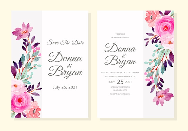 Carte D'invitation De Mariage Avec Aquarelle Fleur Rose Rose