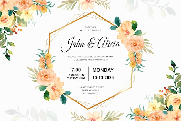 Carte D'invitation De Mariage Avec Aquarelle De Fleur Rose