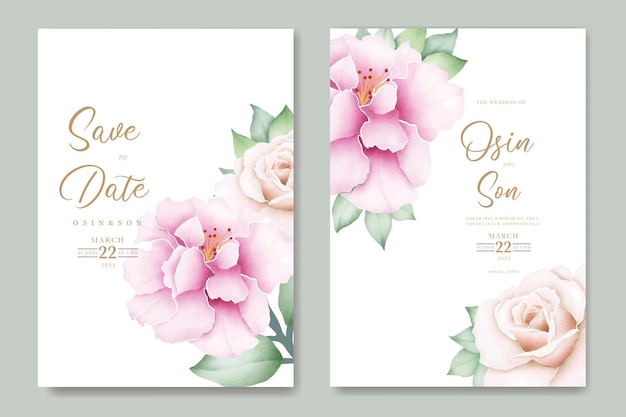 Carte D'invitation De Mariage Avec Aquarelle Rose Florale