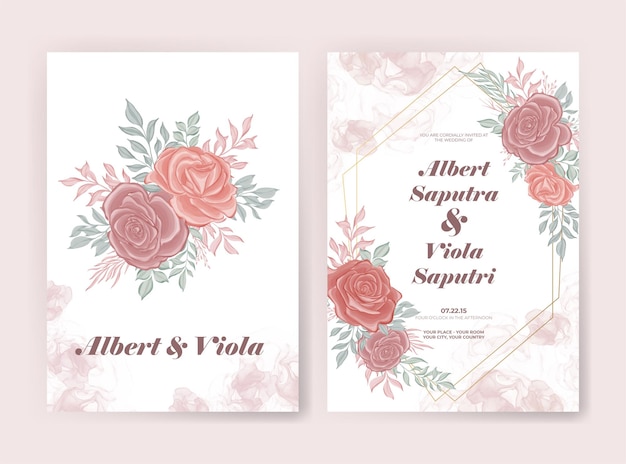 Vecteur carte d'invitation de mariage avec aquarelle rose rose