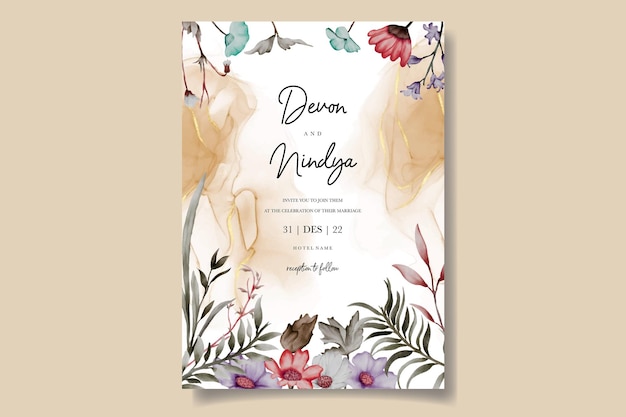 Vecteur carte d'invitation de mariage avec de beaux ornements de fleurs d'herbe