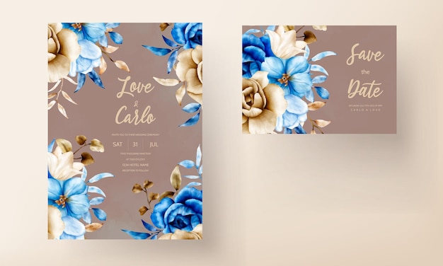Carte D'invitation De Mariage Avec Belle Aquarelle Fleur Et Feuilles