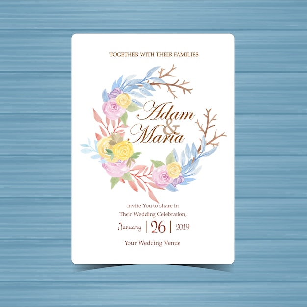 Carte D'invitation De Mariage Avec Belle Couronne Florale