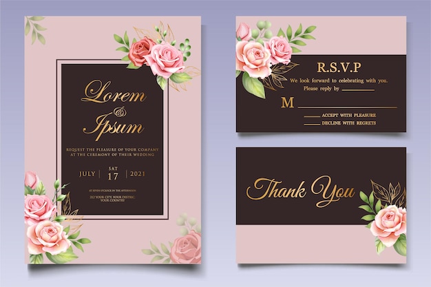 Carte D'invitation De Mariage Avec De Belles Fleurs Et Feuilles