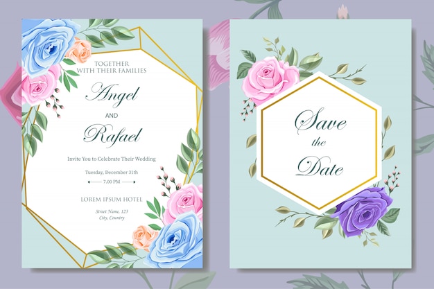 Carte D'invitation De Mariage Avec De Belles Fleurs Et Feuilles