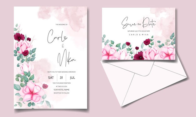 Vecteur carte d'invitation de mariage avec de belles fleurs florales