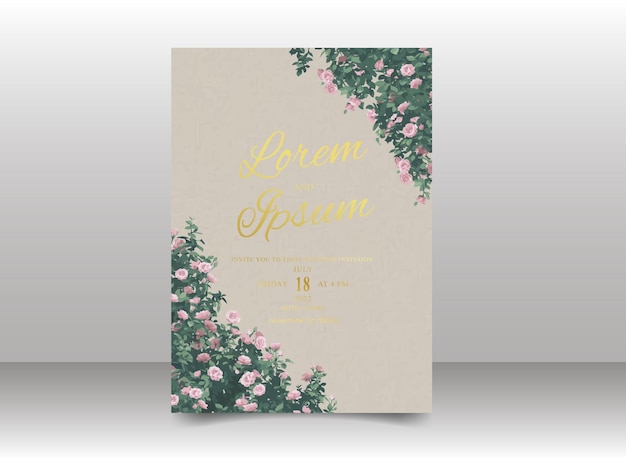 Vecteur carte d'invitation de mariage de belles roses dessinées à la main