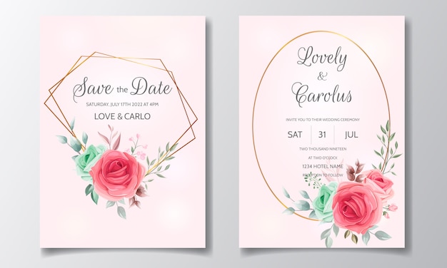 Carte D'invitation De Mariage Avec De Belles Roses Et Feuilles