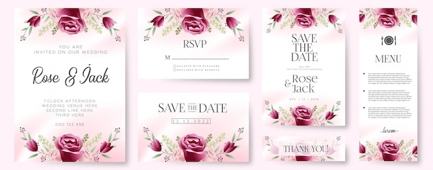 Carte D'invitation De Mariage Botanique Floral Blush Bourgogne