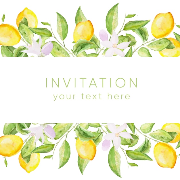 Vecteur carte d'invitation de mariage avec des brunchs au citron dans un style aquarelle sur fond blanc