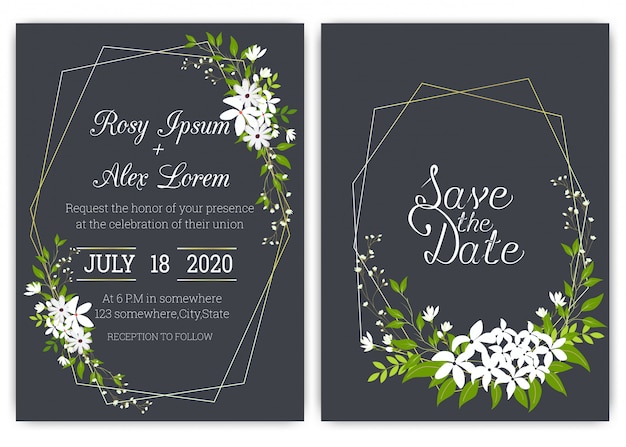 Carte D'invitation De Mariage Cadre Floral Dessiné à La Main