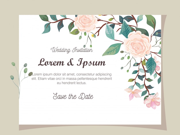 Vecteur carte d'invitation de mariage avec décoration de fleurs