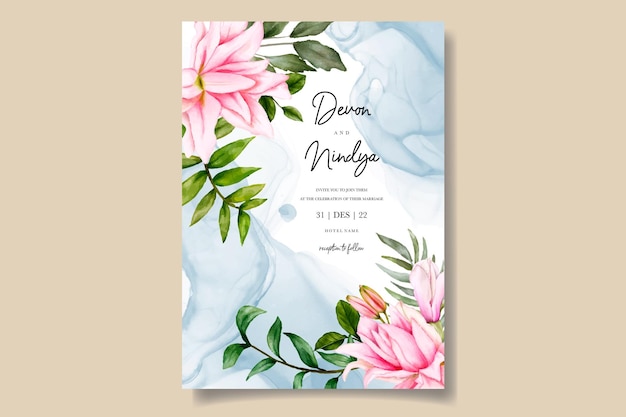 Carte D'invitation De Mariage Avec Décoration Florale Aquarelle