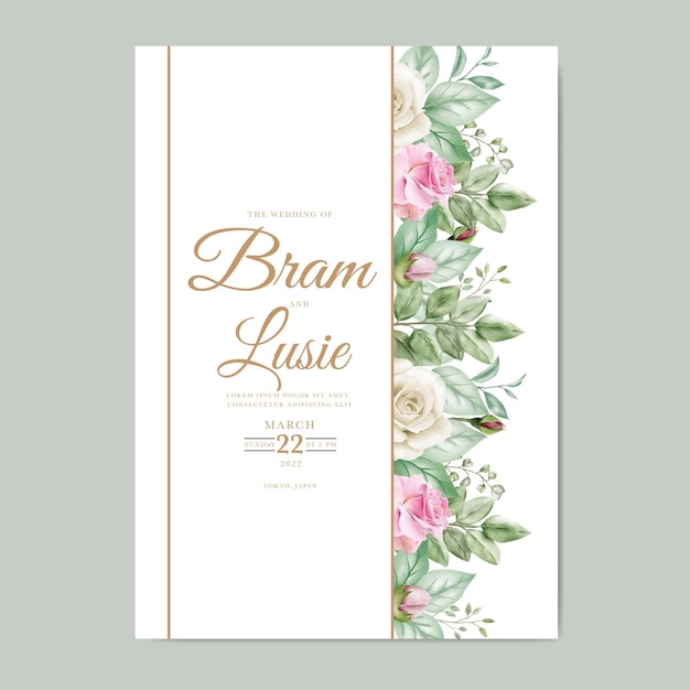 Carte D'invitation De Mariage élégant Avec Aquarelle De Feuilles Florales