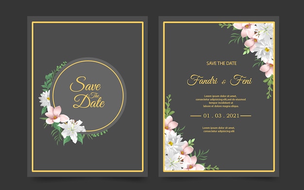 Carte D'invitation De Mariage élégant Avec De Belles Fleurs