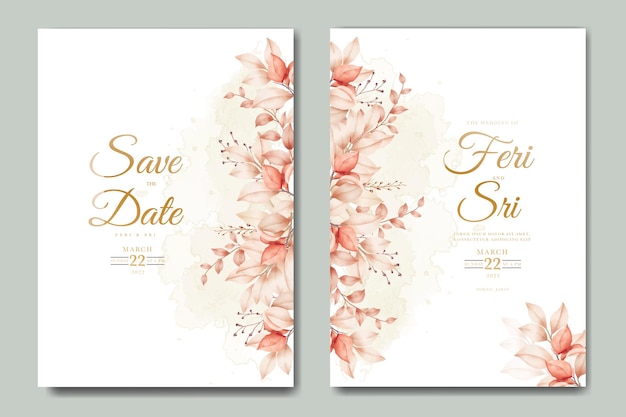 Carte D'invitation De Mariage élégante Avec Aquarelle De Feuilles Florales