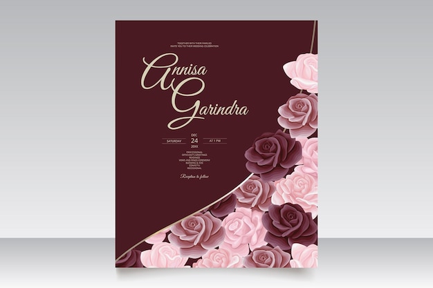 Carte D'invitation De Mariage élégante Avec Beau Modèle Floral Marron Vecteur Premium
